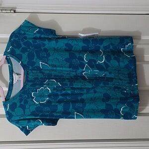 LIZ CLAIBORNE BRAND WOMEN'S TEAL FLORAL SHORT SLEEVES PULLOVER TOP SIZE XS